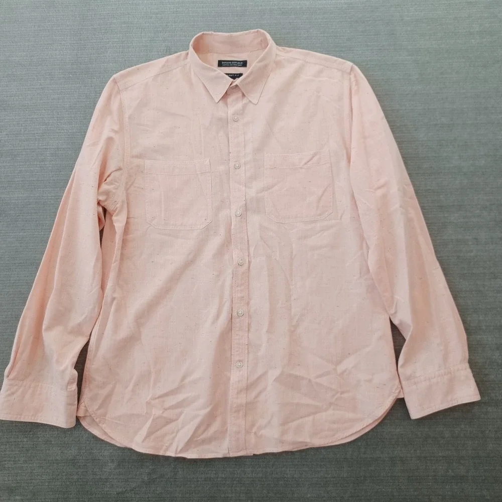 Banana Republic Grant Fit Shirt Mens‎ L Light Orange Casual Resort Beach